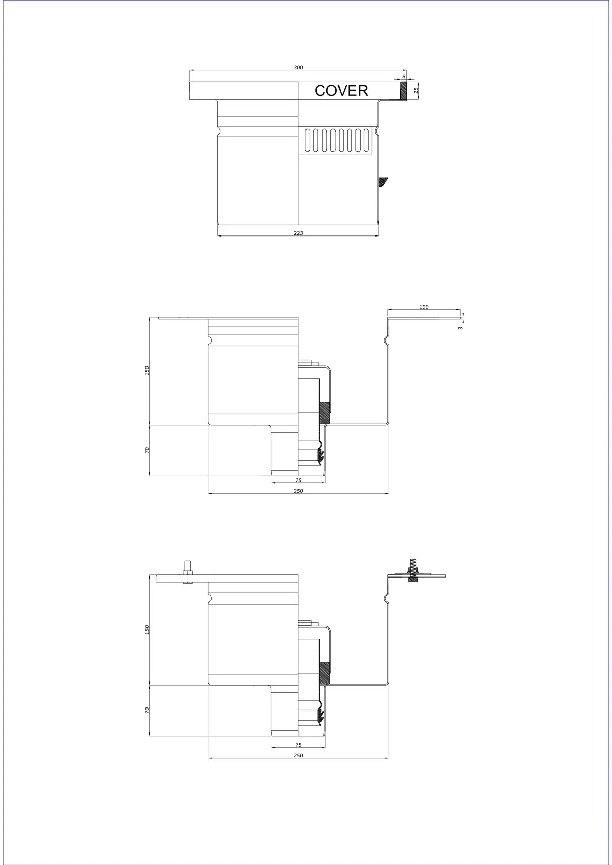 Desagüe de suelo BK_KROD 300 DN 75 con borde 25x8 mm - Desagüe vertical de dos partes