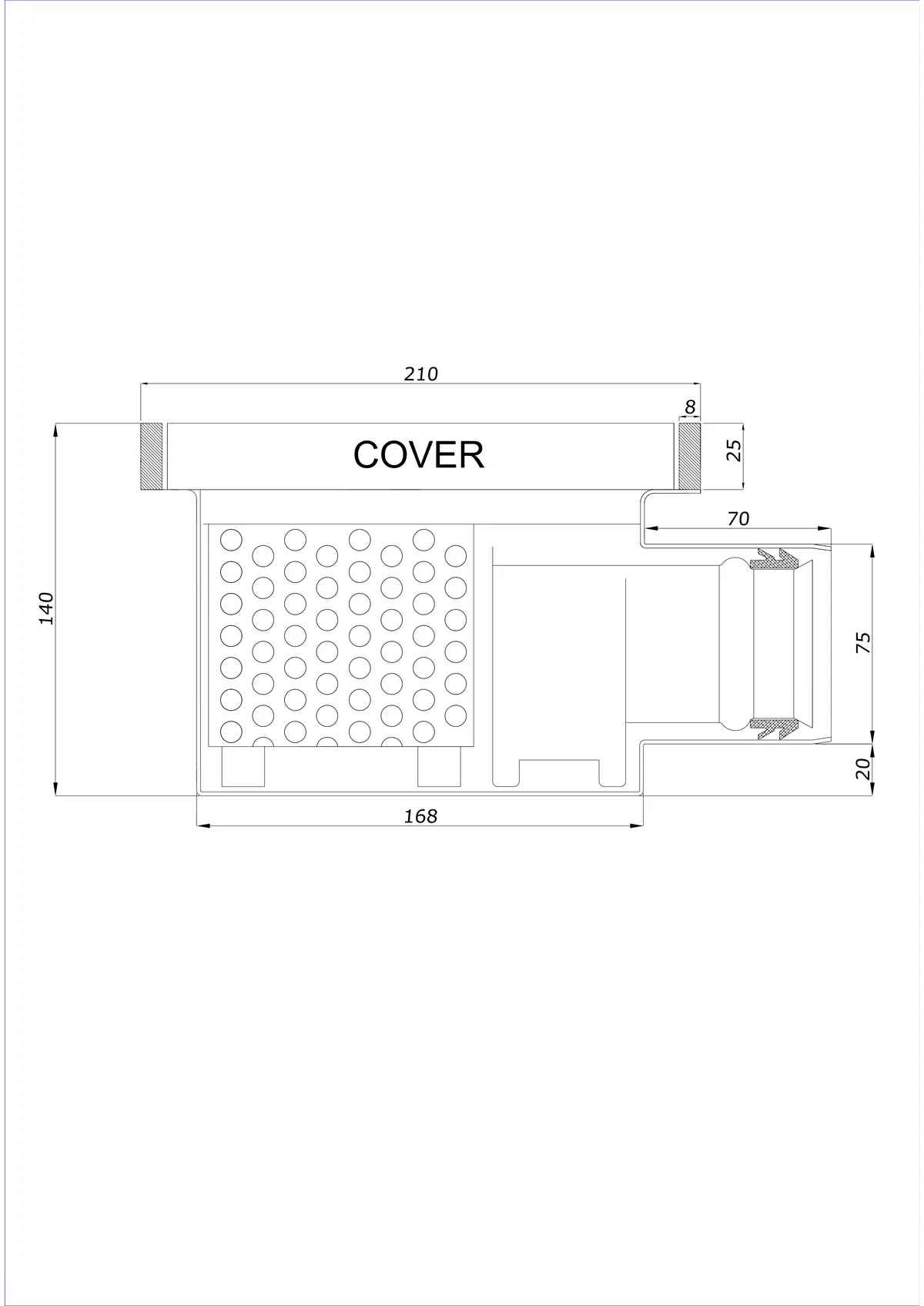 Desagüe de suelo BK_KROB 210 DN 75 con borde 25x8mm - Monobloque horizontal