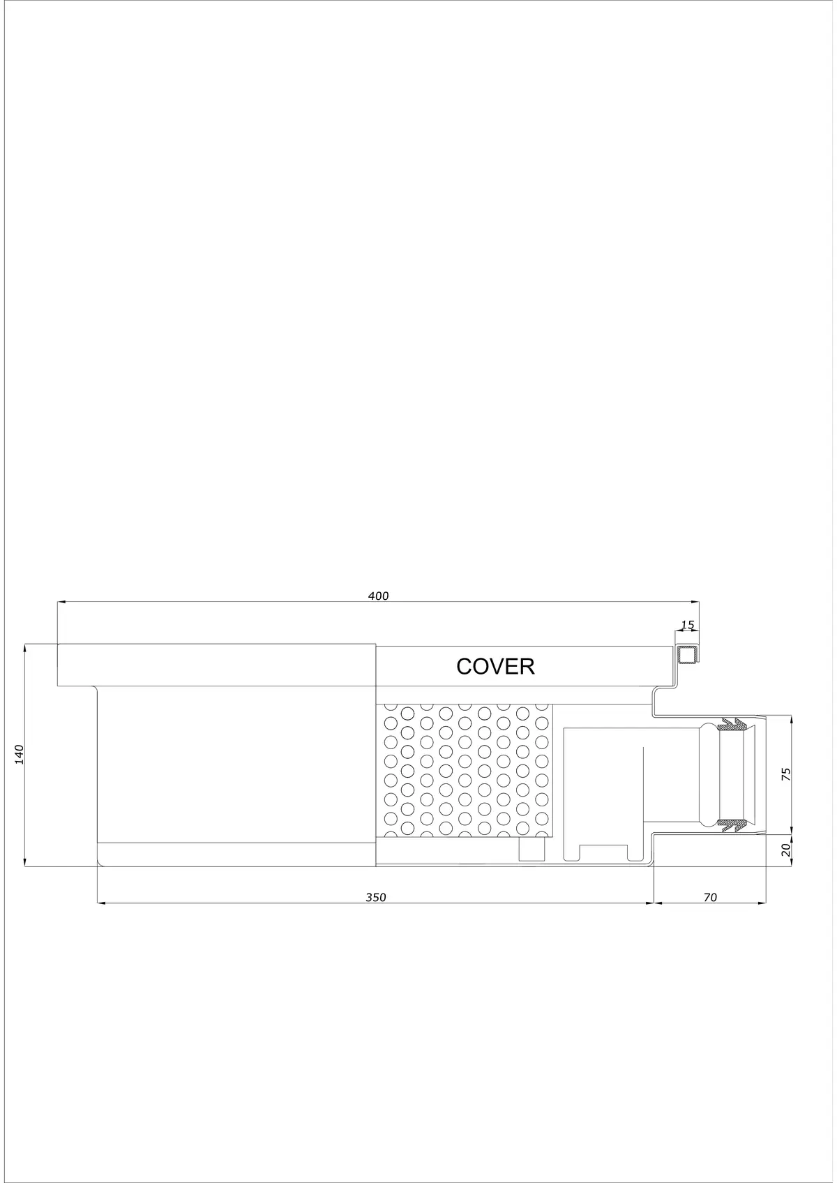 Desagüe de suelo BK_KRB 400x400 DN 75 - Monobloque Horizontal