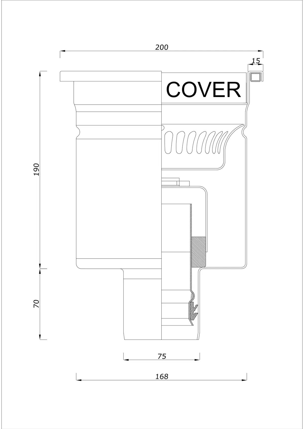 Desagüe de suelo BK_KRD 200x200 DN 75 - Drenaje vertical de una pieza