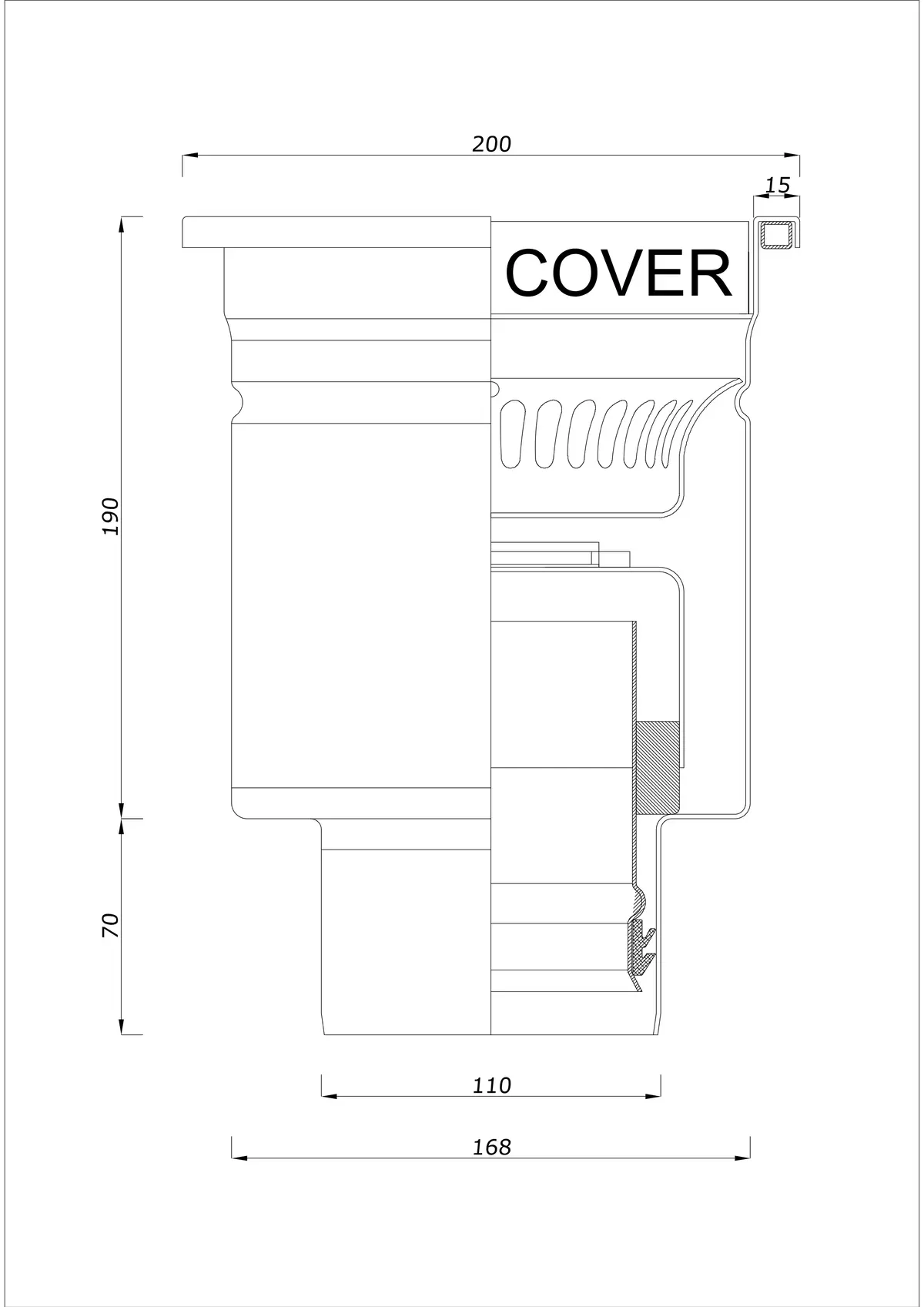 Desagüe de suelo BK_KRD 200x200 DN 110 - Monobloque vertical