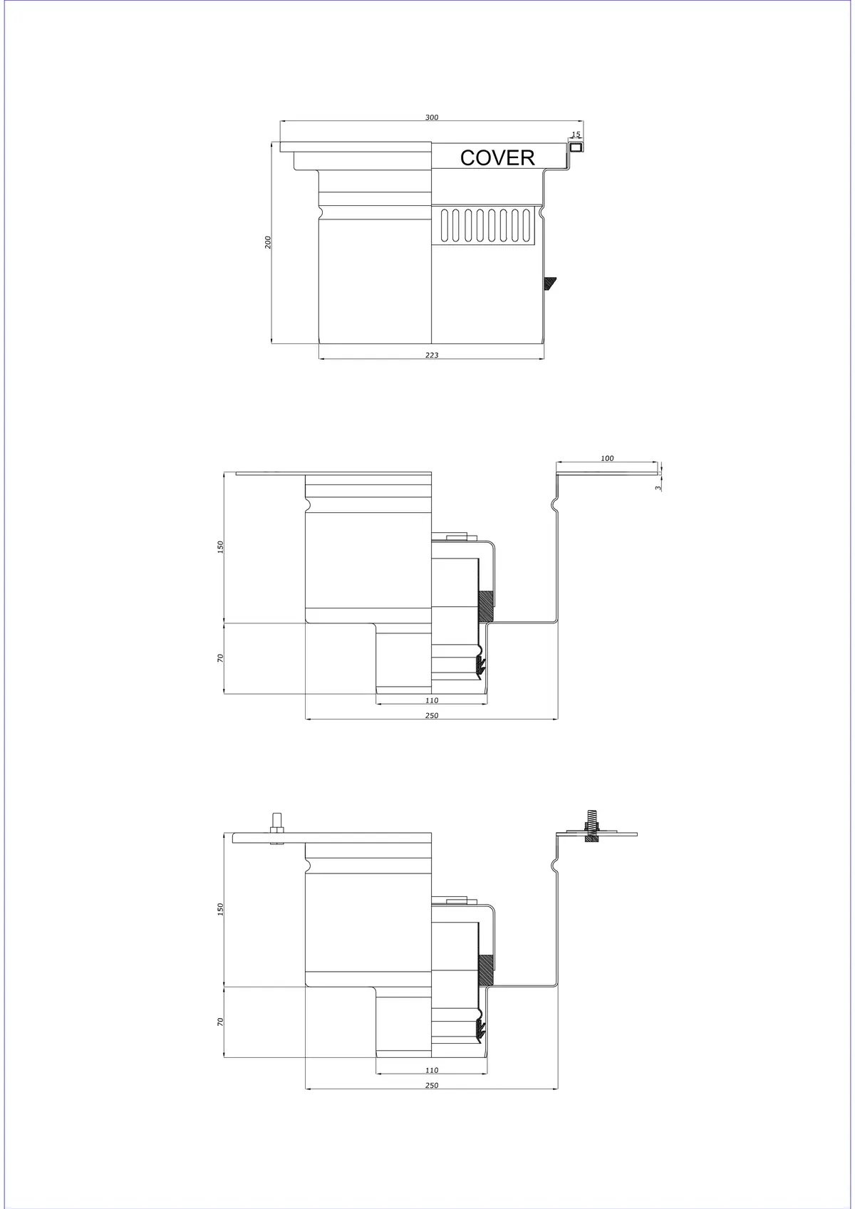 Desagüe de suelo BK_KRD 300x300 DN 110 - Desagüe vertical de dos partes