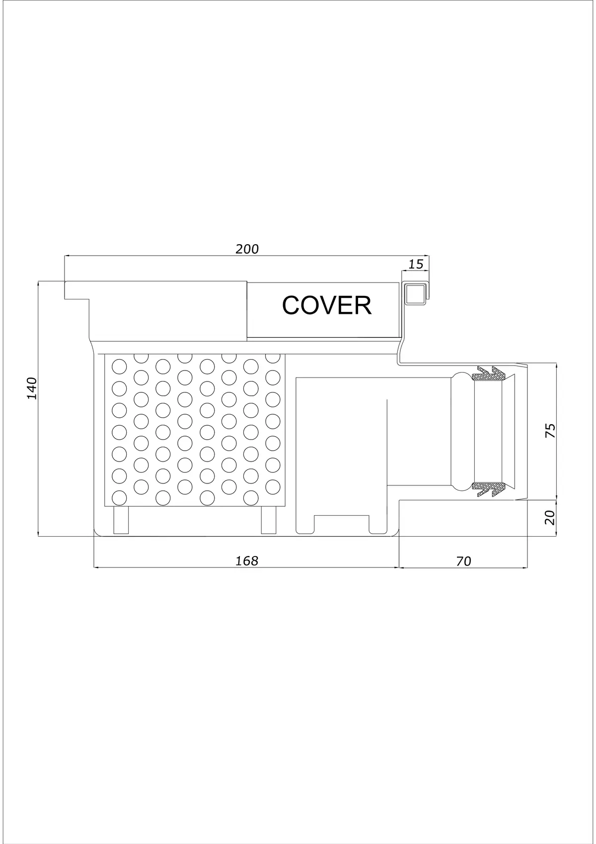 Desagüe de suelo BK_KRB 200x200 DN 75 - Monobloque Horizontal