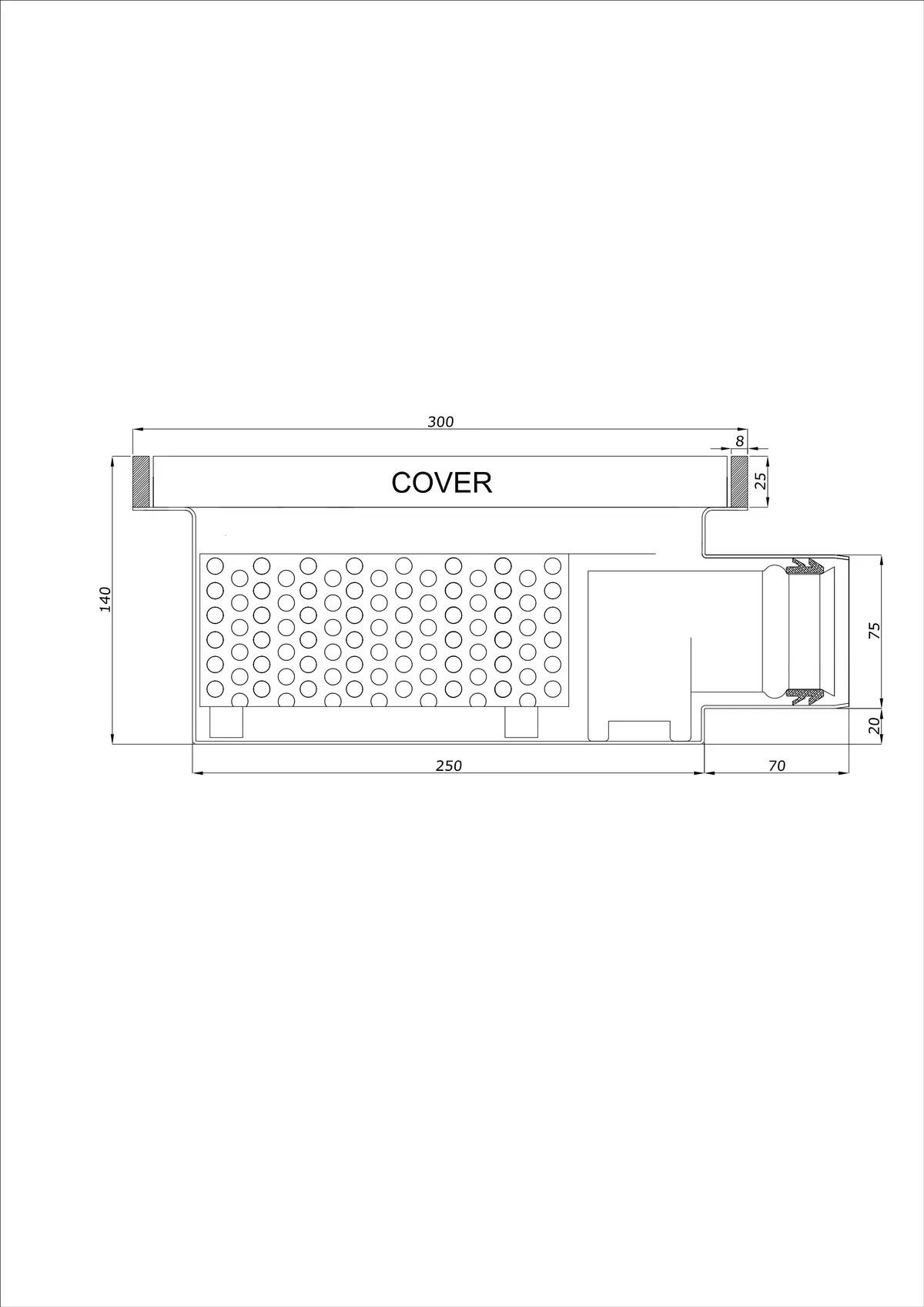 Desagüe de suelo BK_KRB 300x300 DN 75 - Monobloque Horizontal