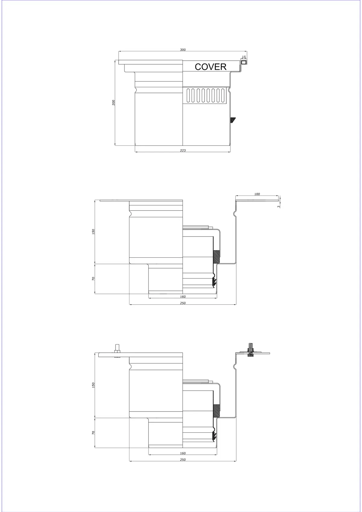 Desagüe de suelo BK_KRD 300x300 DN 160 - Desagüe vertical de dos partes