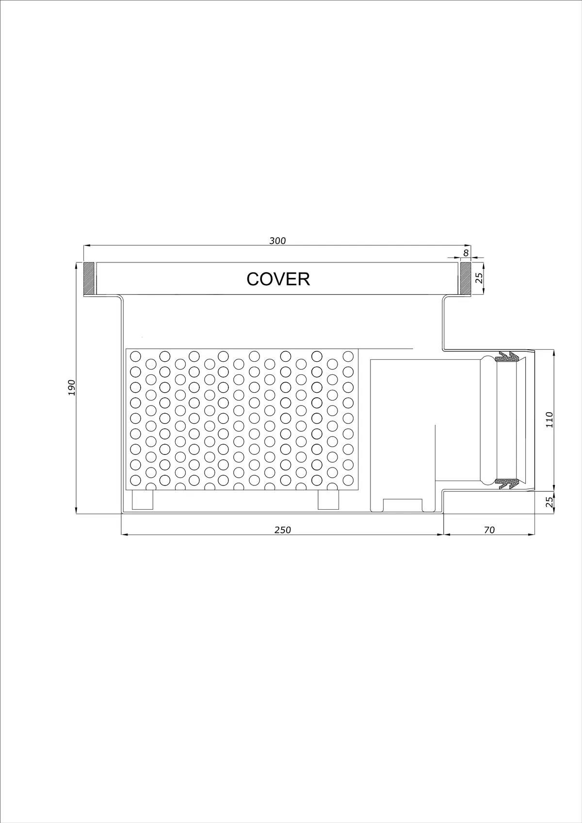 Desagüe de suelo BK_KROB 300 DN 110 con borde 25x8mm - Monopieza horizontal
