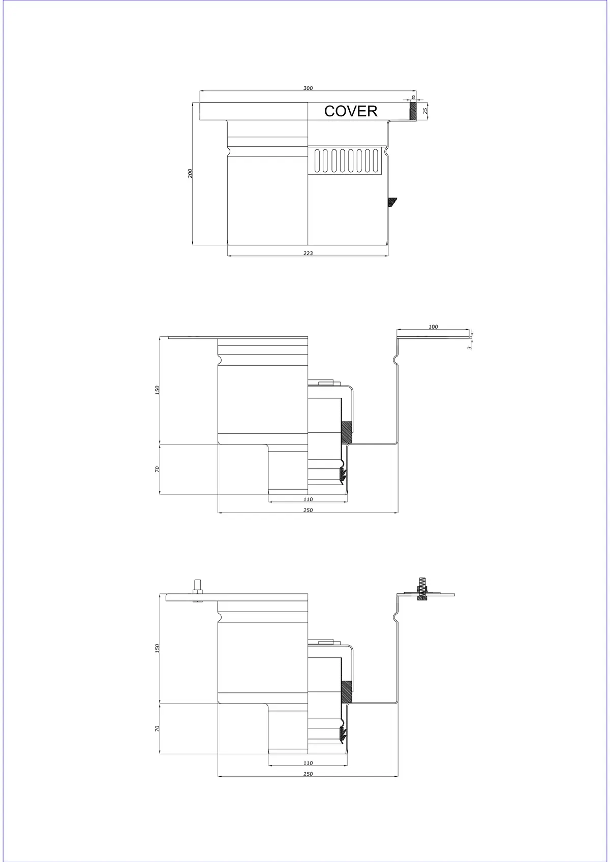 Desagüe de suelo BK_KROD 300 DN 110 con borde 25x8mm - Desagüe vertical de dos partes