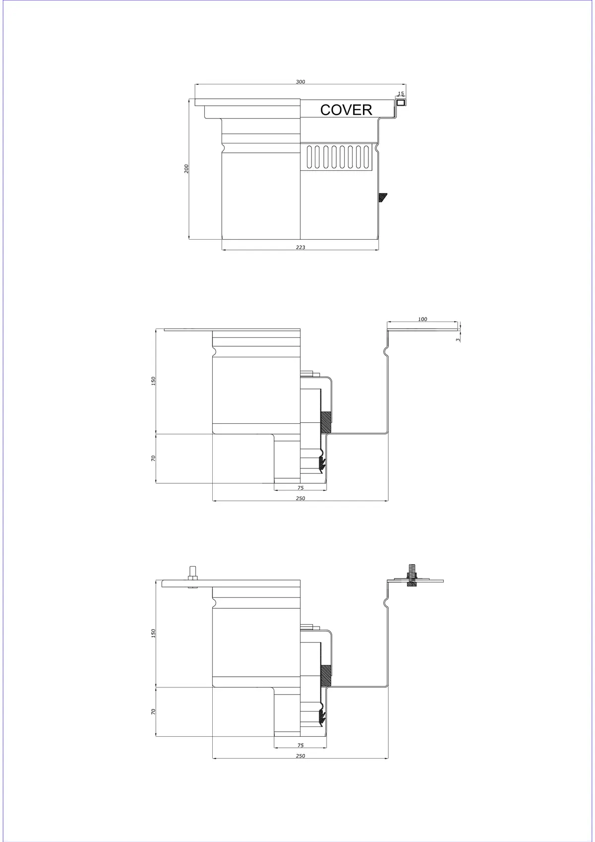 Desagüe de suelo BK_KRD 300x300 DN 75 - De dos partes vertical
