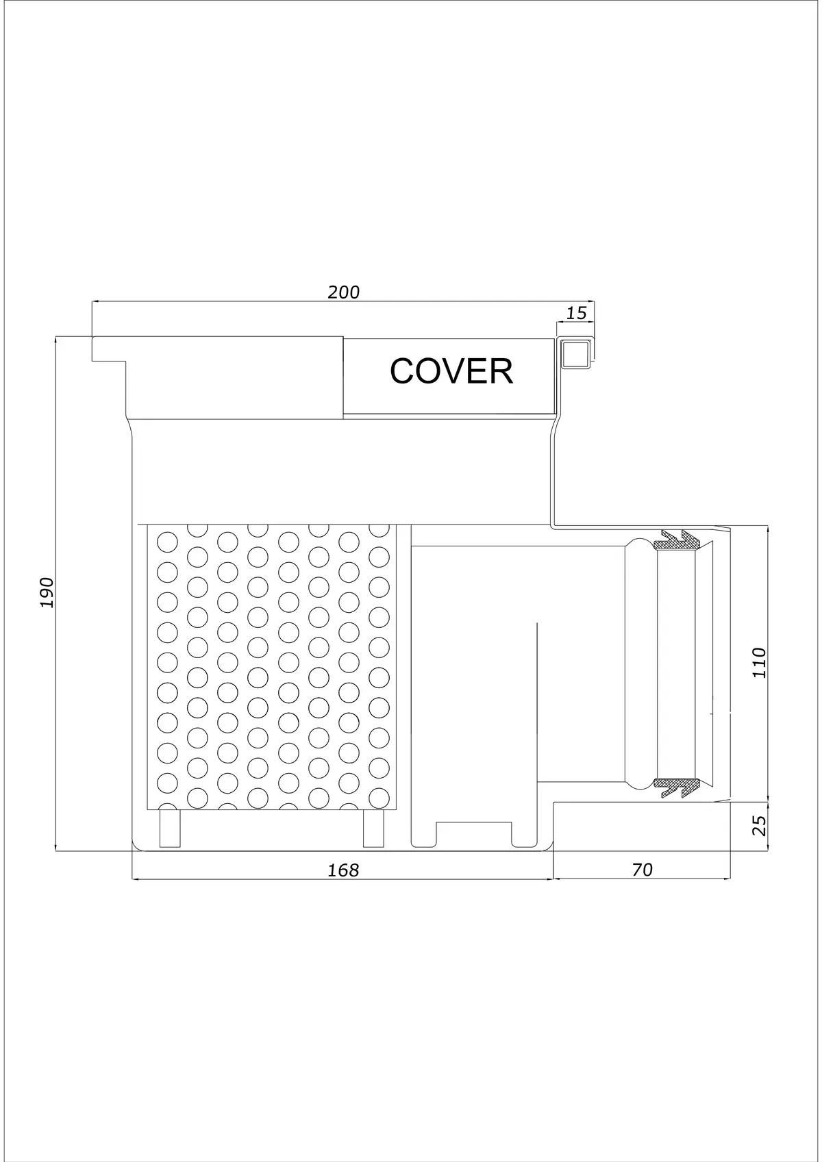Desagüe de suelo BK_KRB 200x200 DN 110 - Monopieza Horizontal