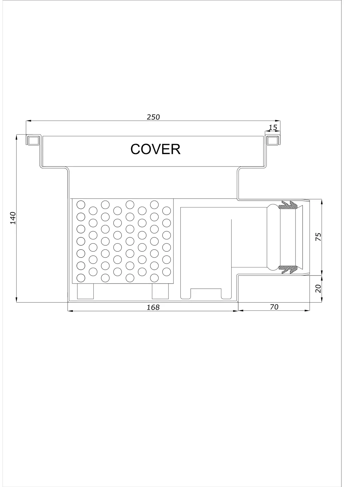 Desagüe de suelo BK_KRB 250x250 DN 75 - Monobloque Horizontal