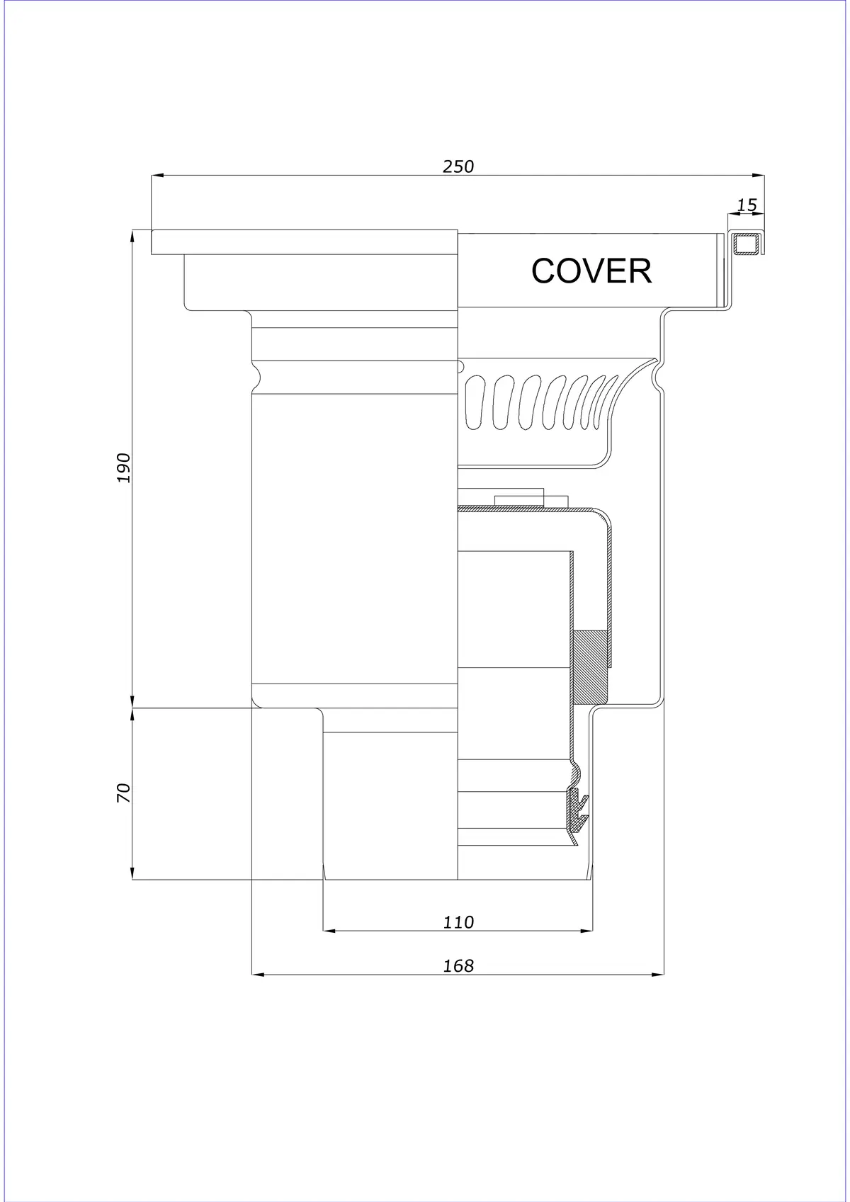 Desagüe de suelo BK_KRD 250x250 DN 110 - Monobloque vertical