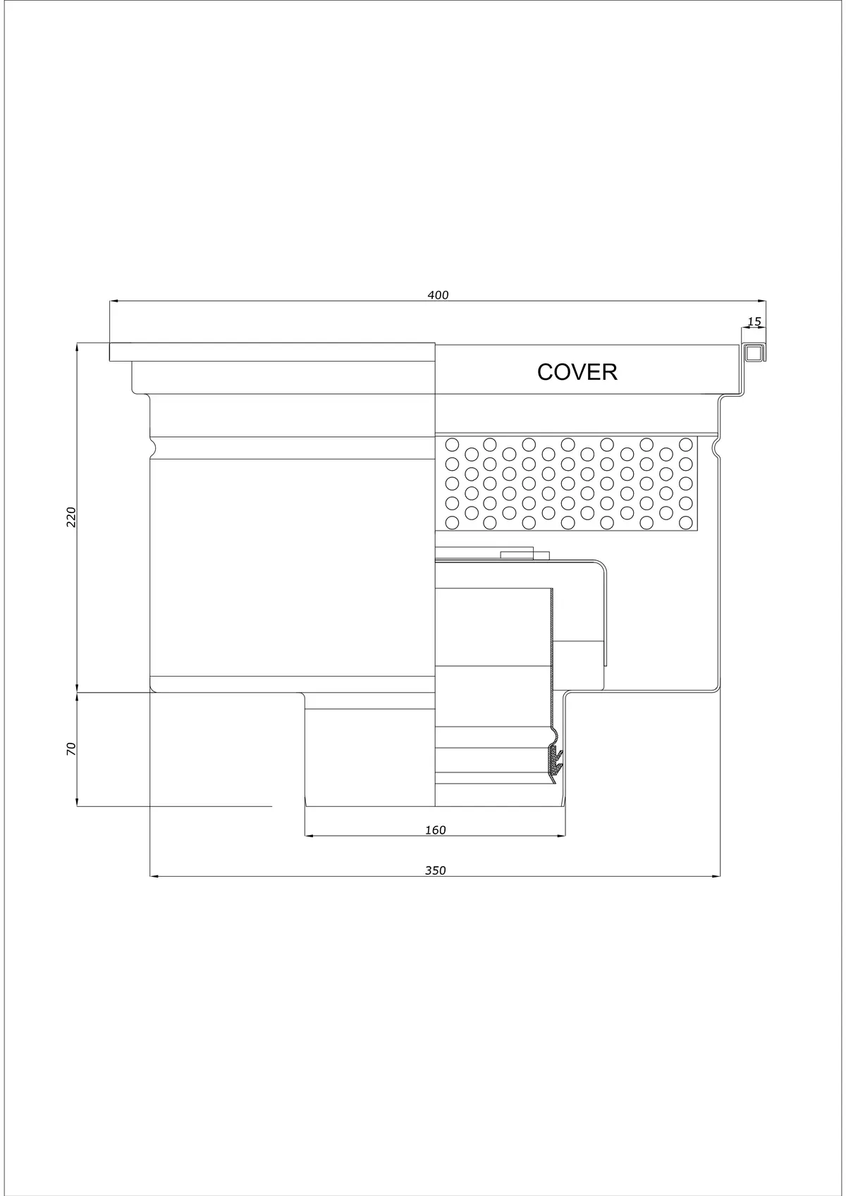 Desagüe de suelo BK_KRD 400x400 DN 160 - Desagüe vertical de una pieza