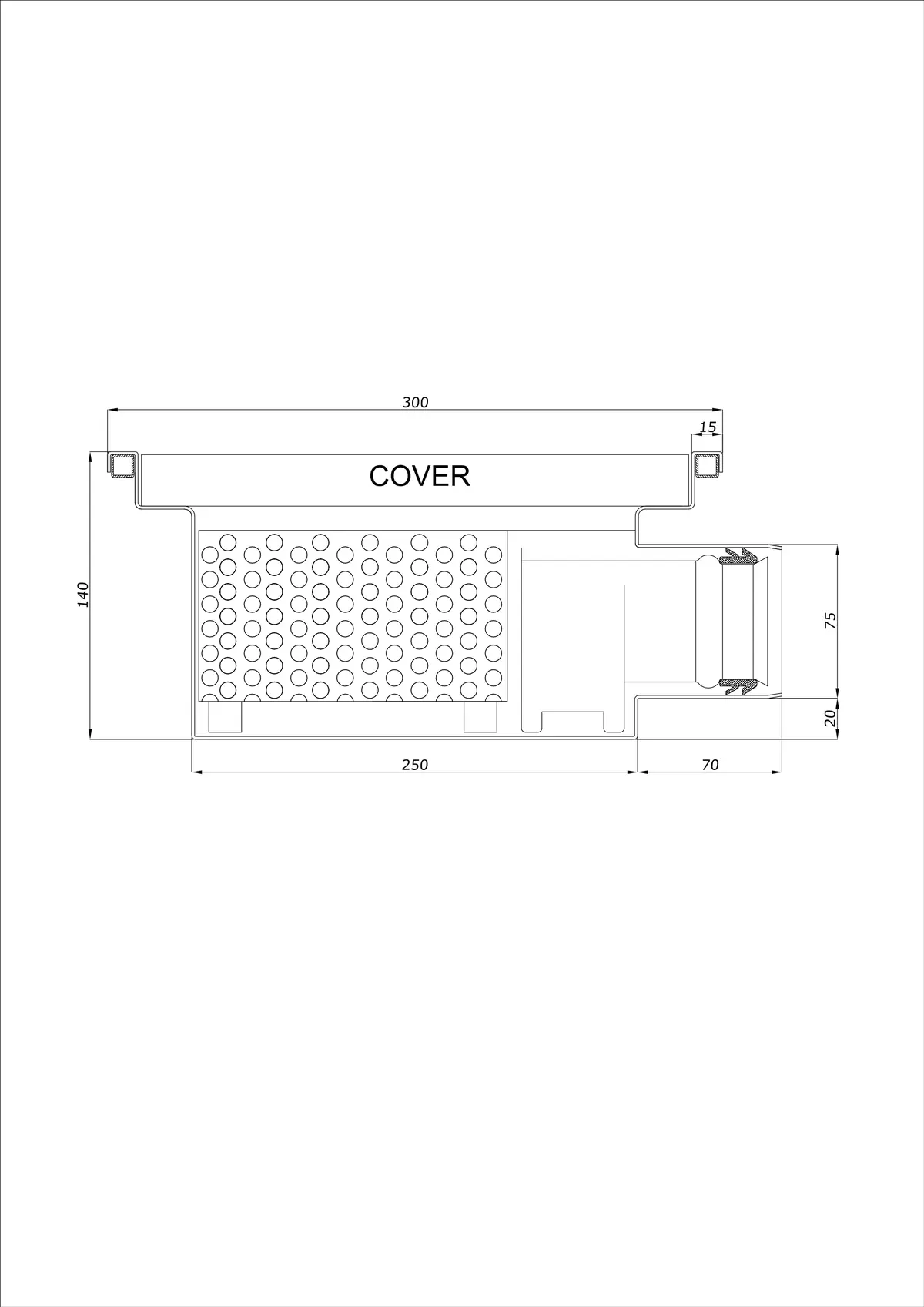 Desagüe de suelo BK_KRB 300x300 DN 75 - Monobloque Horizontal