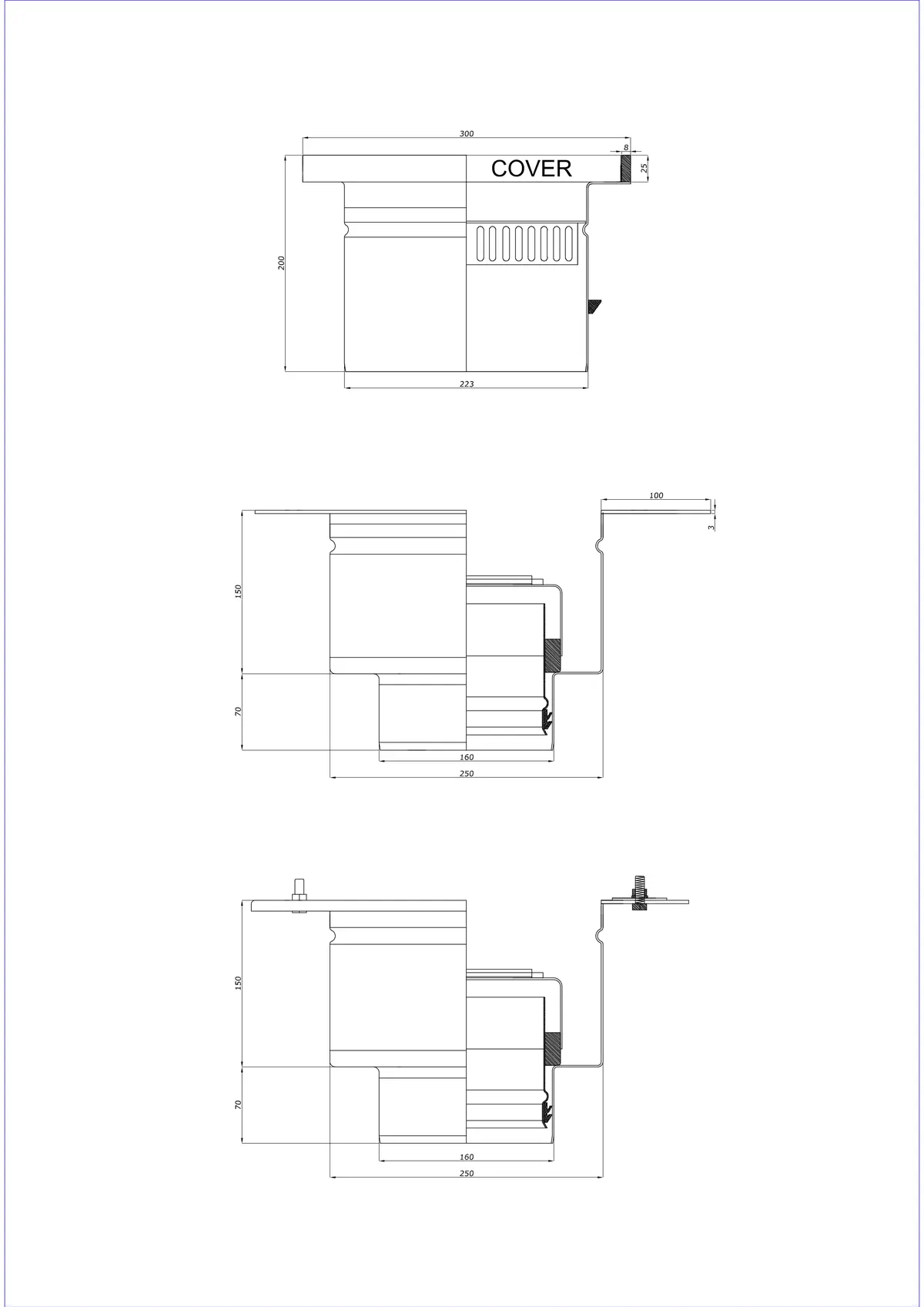 Desagüe de suelo BK_KROD 300 DN 160 con borde 25x8mm - Vertical de dos partes