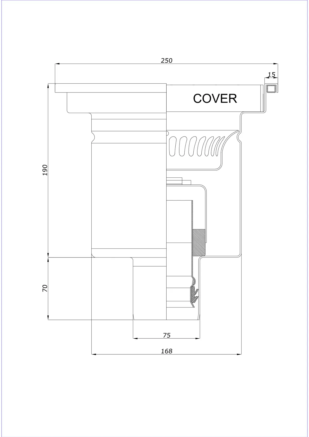 Desagüe de suelo BK_KRD 250x250 DN 75 - Monobloque vertical