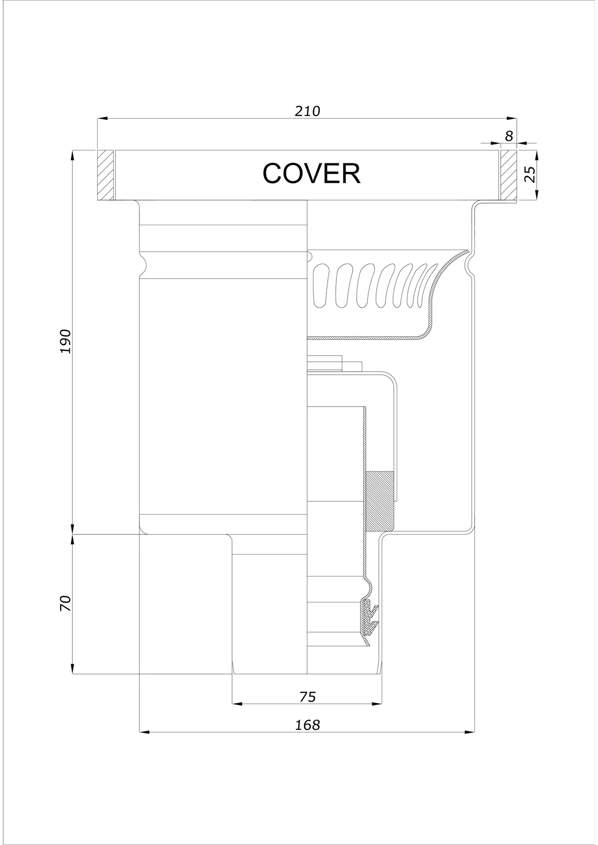 Desagüe de suelo BK_KROD 210 DN 75 con borde 25x8mm - Drenaje vertical de una pieza