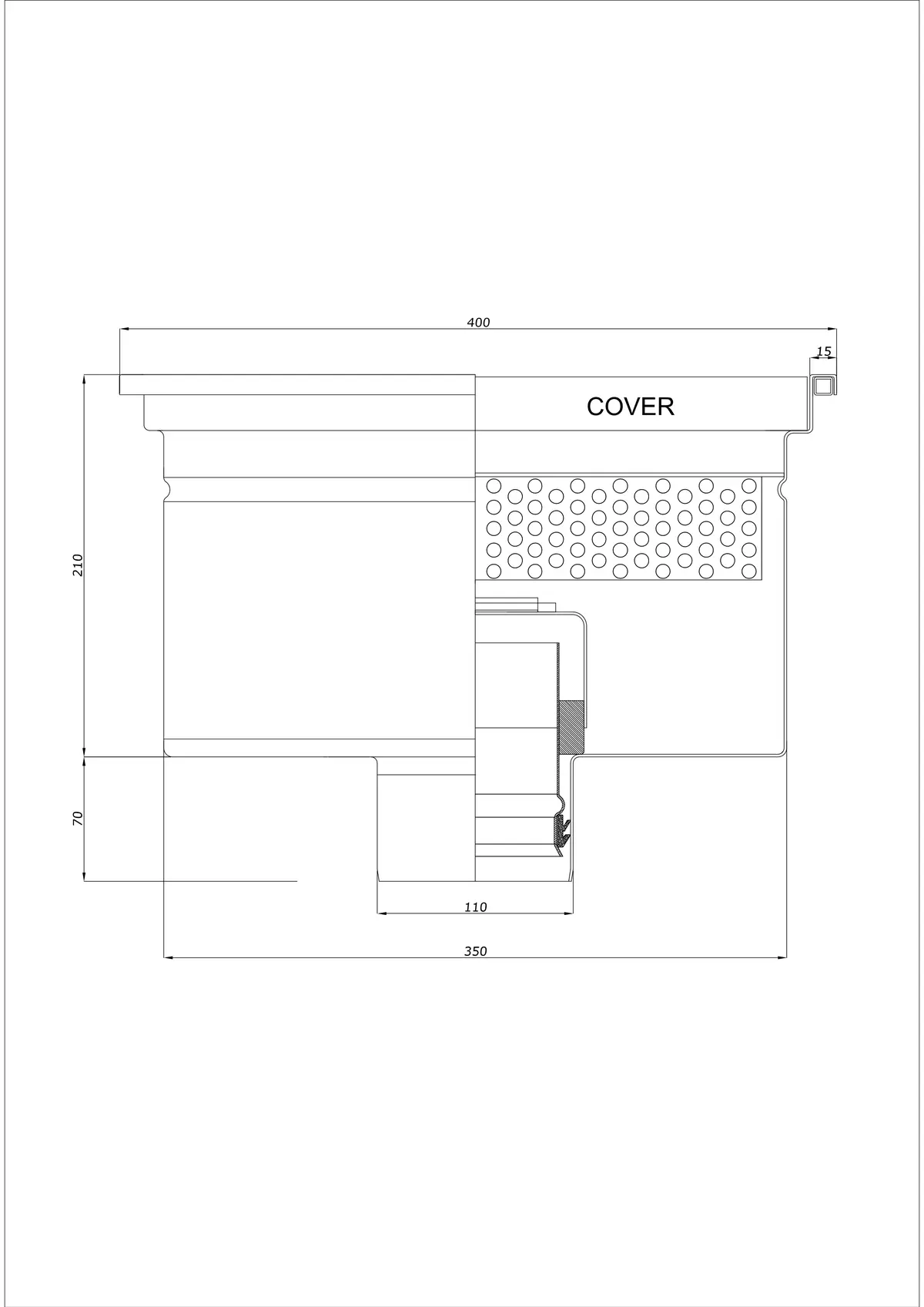 Desagüe de suelo BK_KRD 400x400 DN 110 - Monobloque vertical