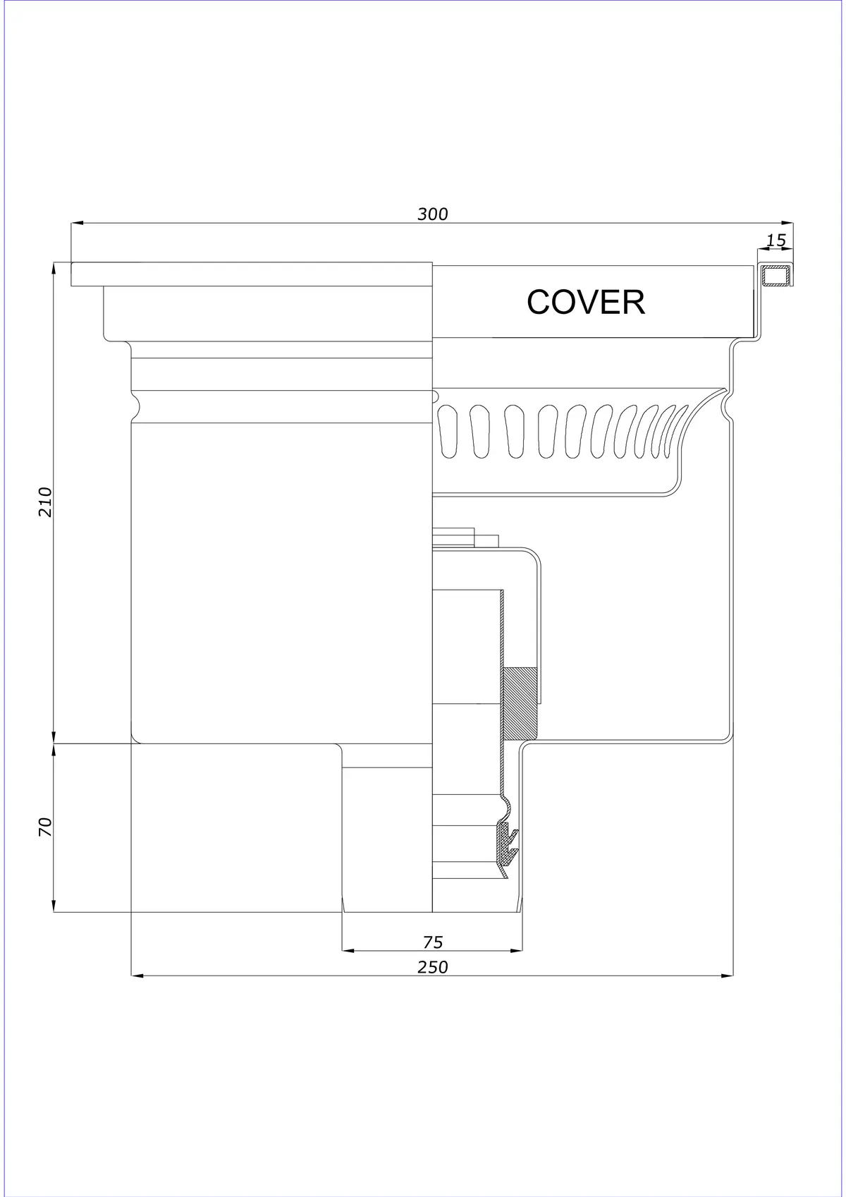 Desagüe de suelo BK_KRD 300x300 DN 75 - Monobloque vertical