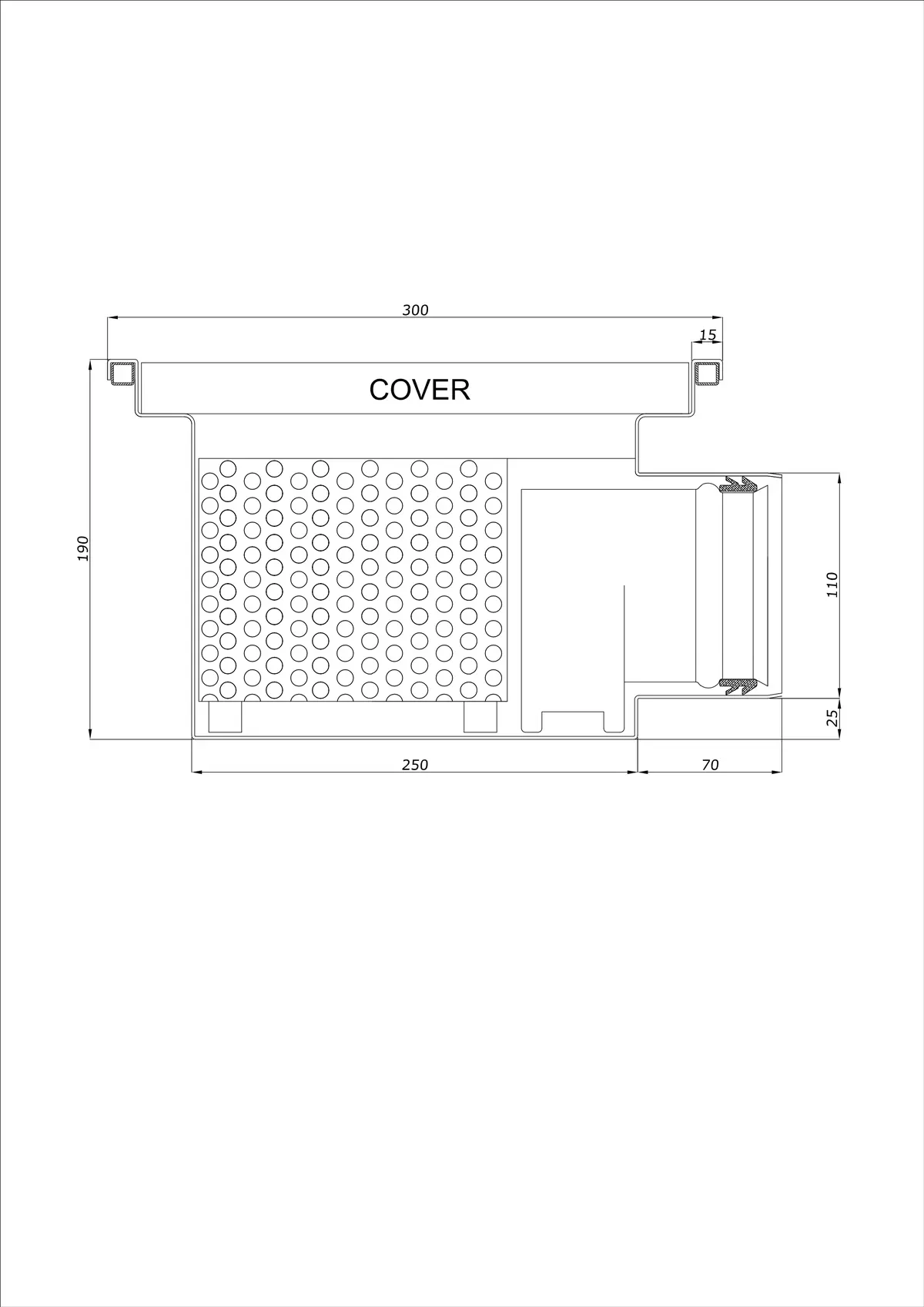 Desagüe de suelo BK_KRB 300x300 DN 110 - Monobloque Horizontal