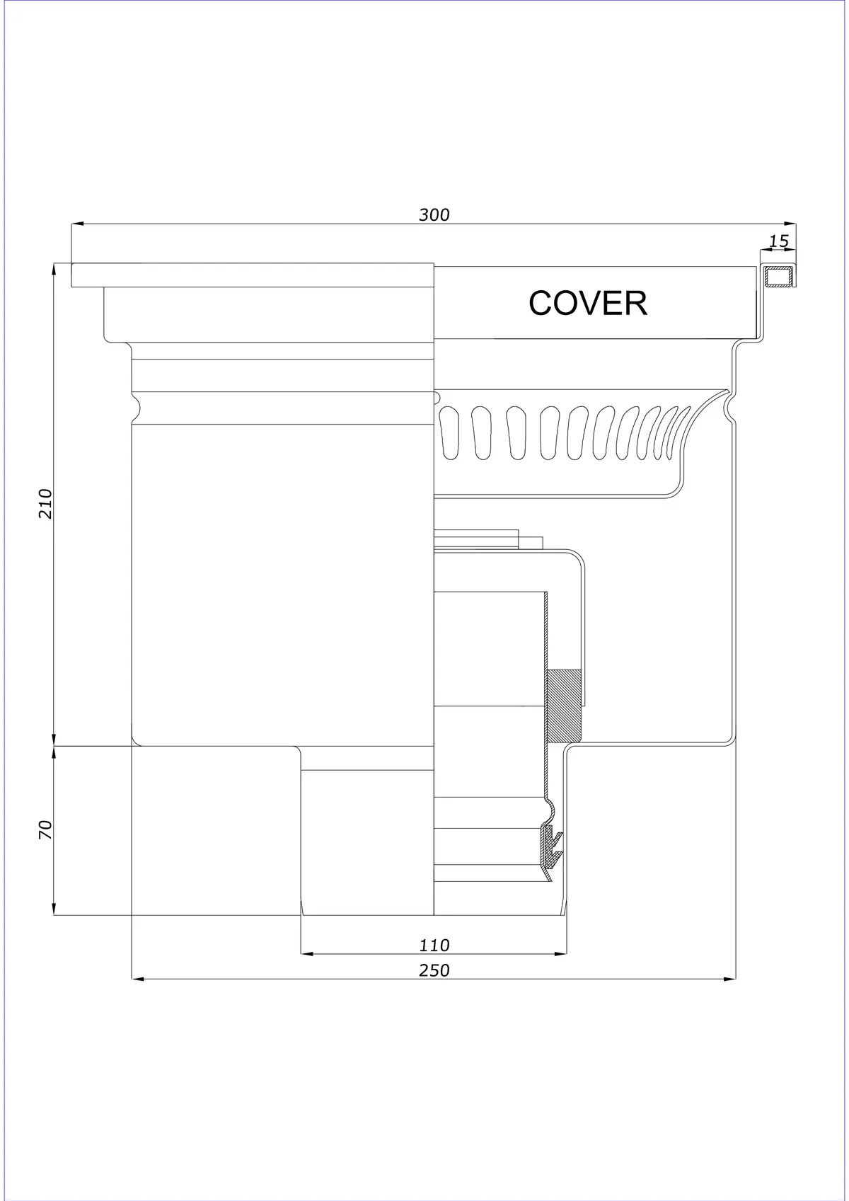 Desagüe de suelo BK_KRD 300x300 DN 110 - Monobloque vertical
