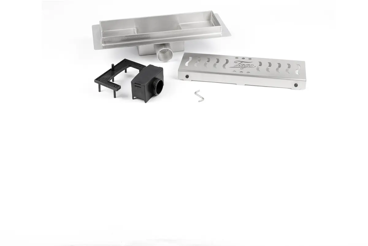 Canaleta de ducha de acero inoxidable con sifón, cesta y tapa
