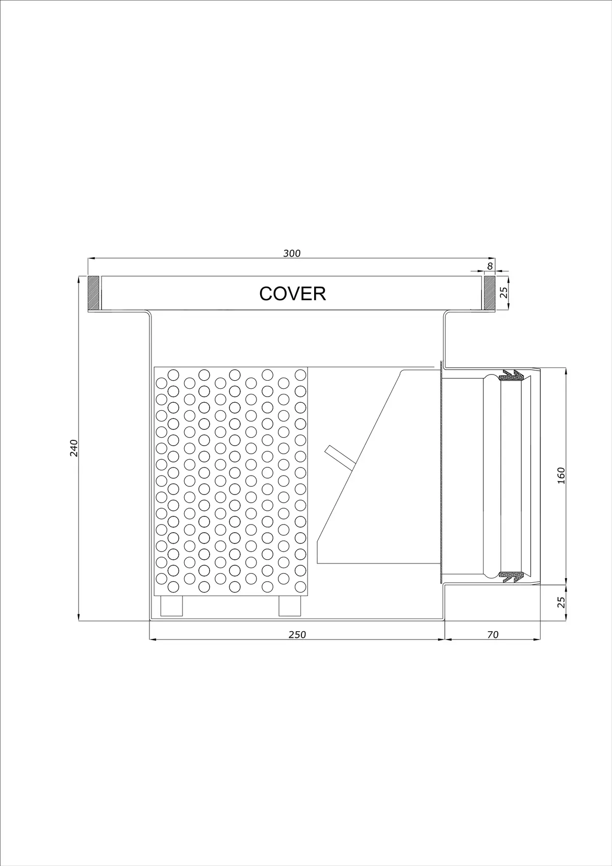 Desagüe de suelo BK_KROB 300 DN 160 con borde 25x8mm - Drenaje horizontal de una pieza