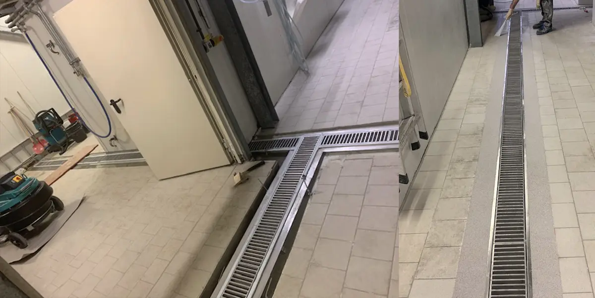 Modernización del suelo en una planta de procesamiento de alimentos - instalación de canales de drenaje